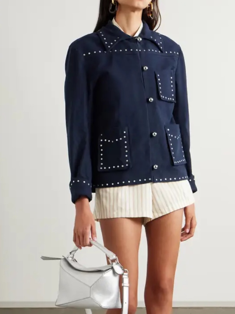 NEW ALIX OF BOHEMIA Jude Studded Cotton-twill Jacket Midnight Star Small